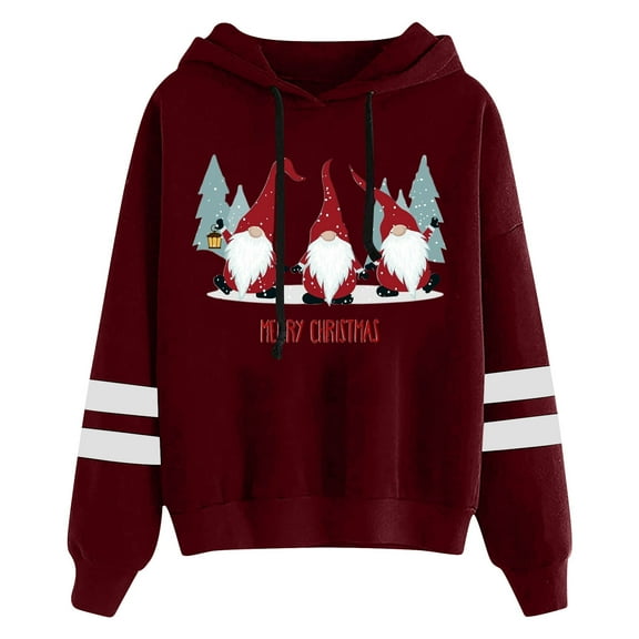 DHFJKG Christmas Hoodies For Women Sweatshirts Santa Claus Print Long Sleeve Hooded With Drawstring Casual Pullover For Holiday Wear Comfort Tops