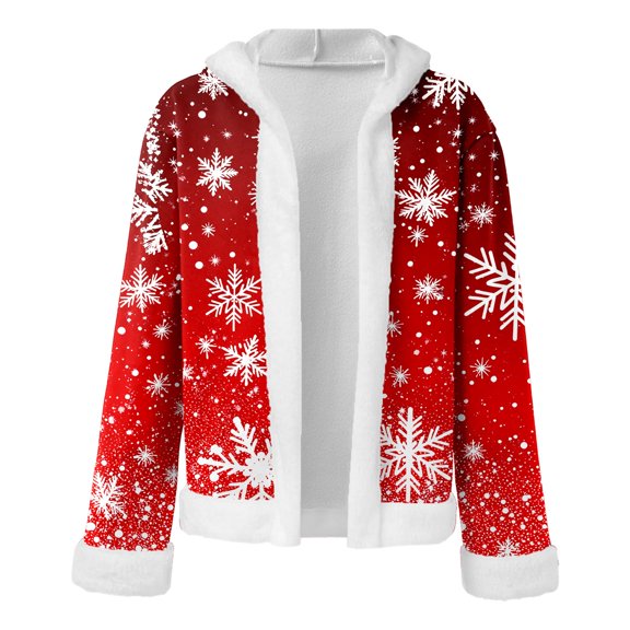 DHFJKG Christmas Hooodies For Men Fuzzy Lining Fluffy Trim Open Front Jacket Cardigan Xmas Festive Comfort Outerwear