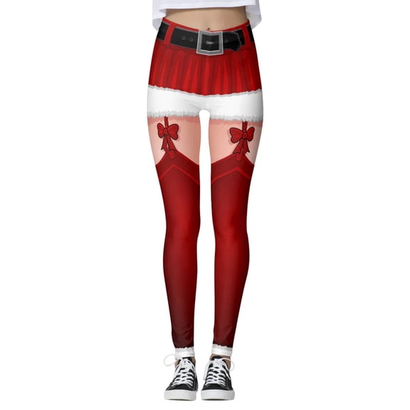 DHFJKG Christmas Leggings For Women Festive Holiday Printed Mid Rise High Strechy Opaque Slim Pants For Running Cycling Yoga Casual Trousers