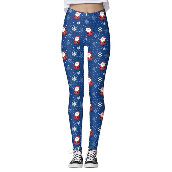 DHFJKG Christmas Leggings For Women Santa Printed Mid Rise High Stretch Santa Tight Pants Holiday Trousers