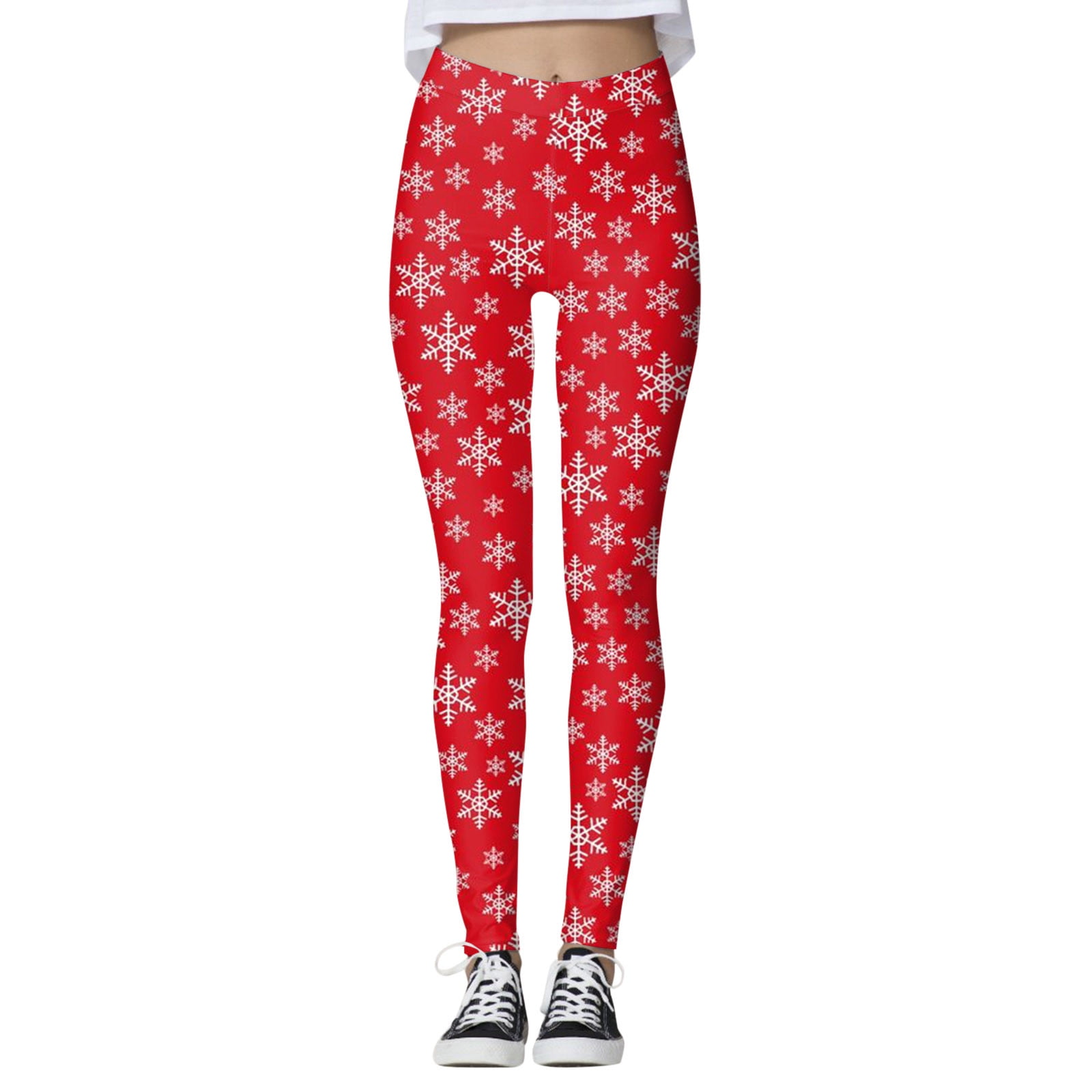 Stretch Santa DHFJKG Christmas Leggings For Women Snowflake Printed Mid Rise High ...