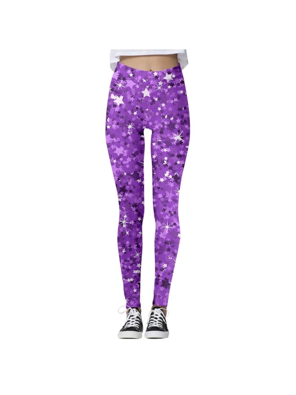 Christmas Leggings For Women Sparkly Sequins Mid Rise High Stretch Santa Tight Pants Comfort Trousers