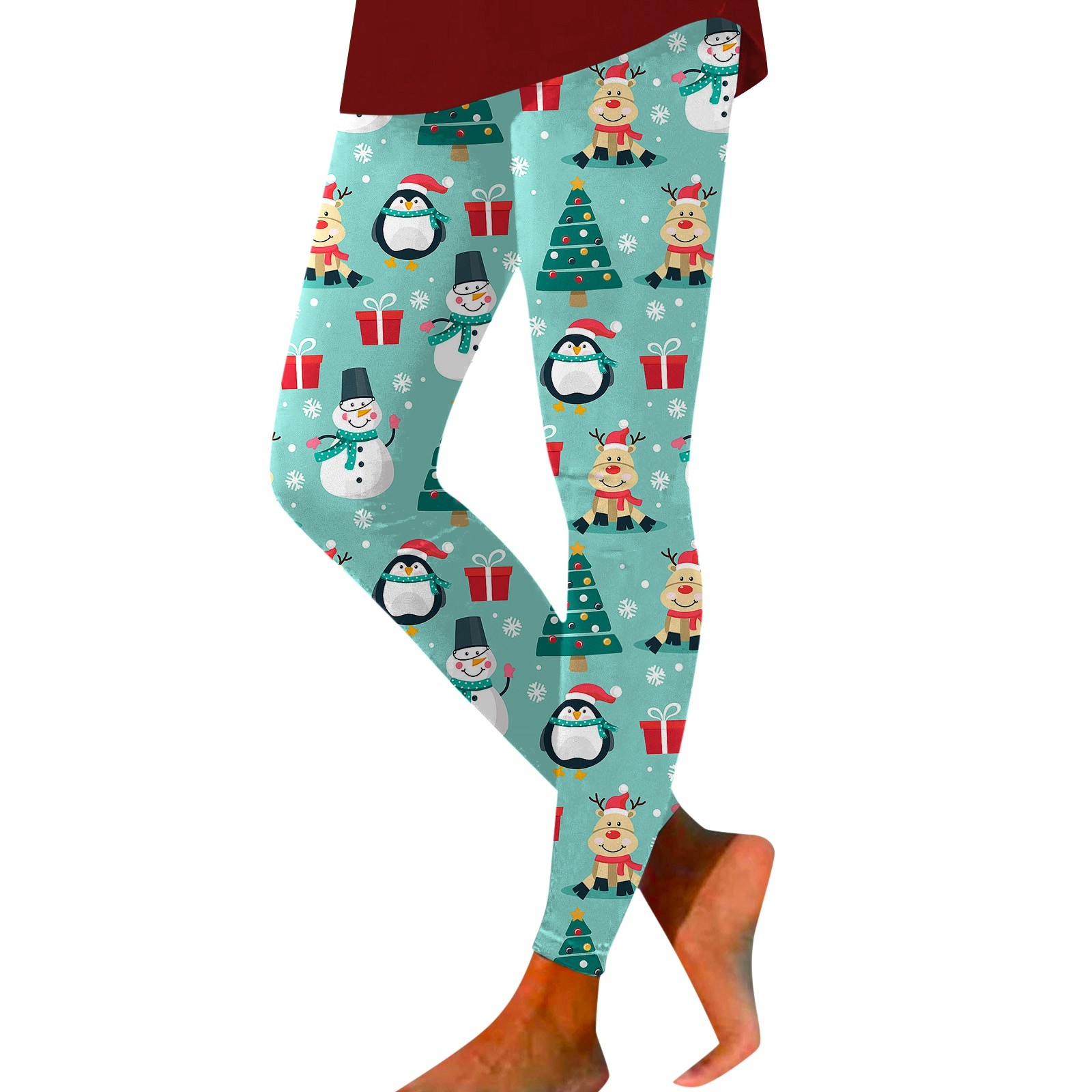 Stretch Santa DHFJKG Christmas Leggings For Women Xmas Themed Printed Mid Rise High ...