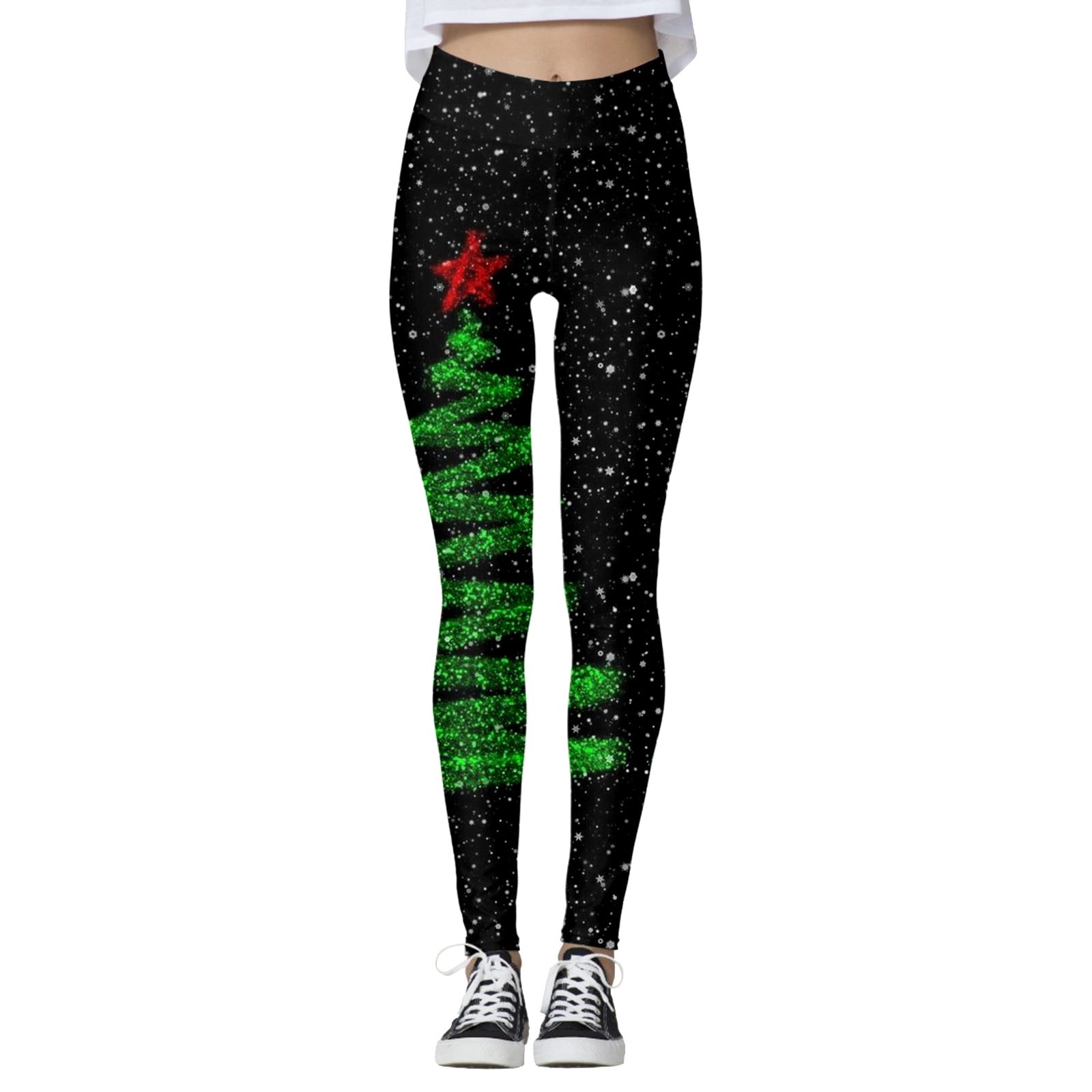 Stretch Santa DHFJKG Christmas Leggings For Women Xmas Themed Printed Mid Rise High ...