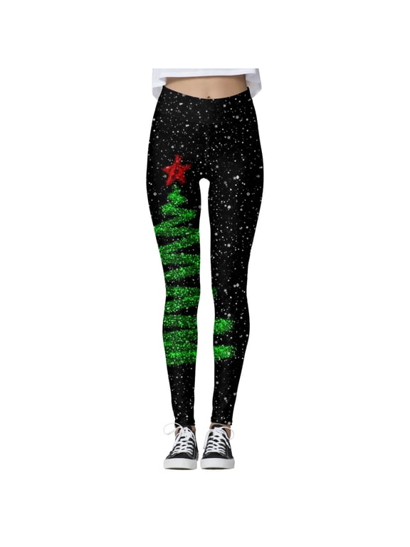 Christmas Leggings For Women Xmas Themed Printed Mid Rise High Stretch Santa Tight Pants Comfort Trousers