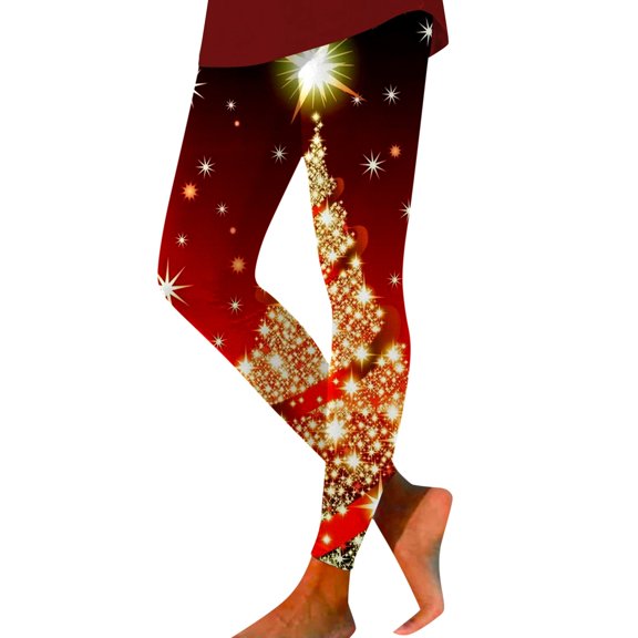 DHFJKG Christmas Leggings For Women Xmas Themed Printed Mid Rise High Stretch Santa Tight Pants Comfort Trousers