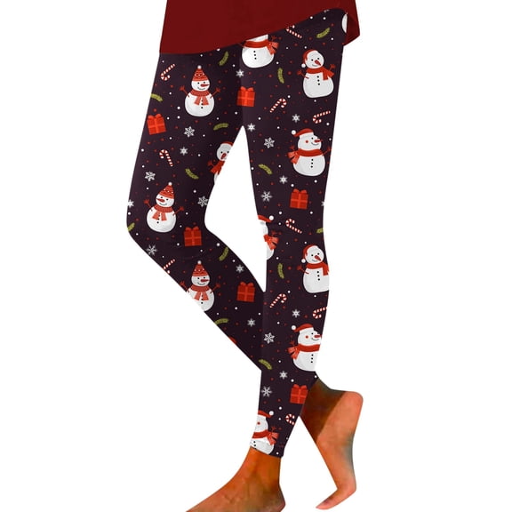 DHFJKG Christmas Leggings For Women Xmas Themed Printed Mid Rise High Stretch Santa Tight Pants Cozy Trousers
