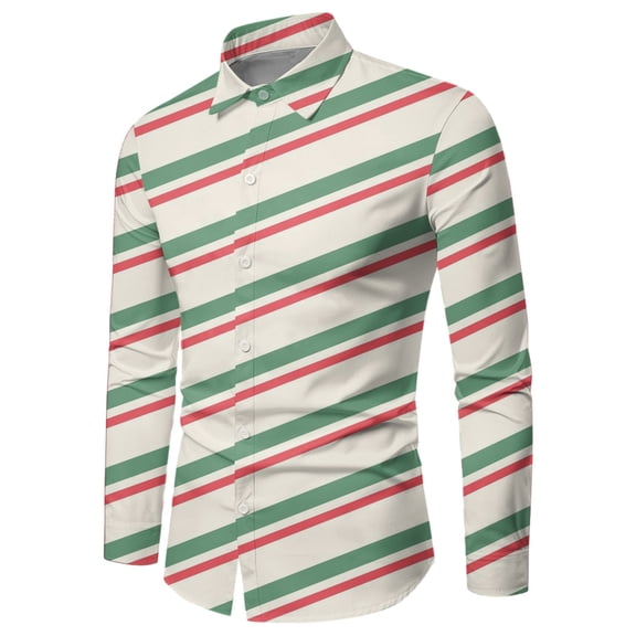DHFJKG Christmas Long Sleeve Shirts For Men Xmas Festive Printed Turndown Collar Holiday Blouse Autumn Winter Cozy Tops
