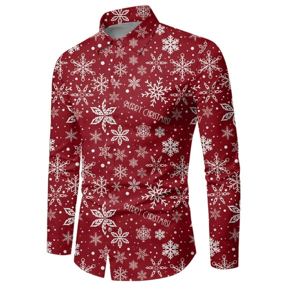 DHFJKG Christmas Long Sleeve Shirts For Men Xmas Festive Printed Turndown Collar Holiday Blouse Autumn Winter Soft Tops