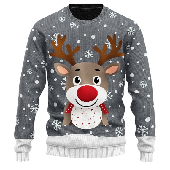 DHFJKG Christmas Reindeer Print Knit Sweater Mens Loose Fit Long Sleeve Crewneck Holiday Knitting Pullover Xmas Festive Cozy Jumper Tops