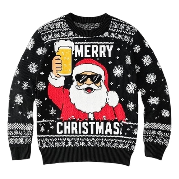 DHFJKG Christmas Sweater For Men Knitted Funny Santa Pattern Crew Neck Long Sleeve Loose Fit Knitwear Pullover Xmas Festive Casual Tops