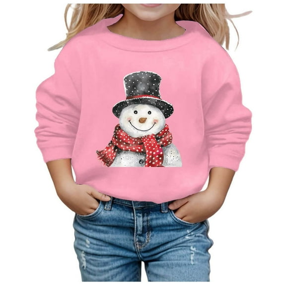 DHFJKG Christmas Sweatshirt For Kids Cute Snowmen Printed Round Neck Long Sleeve Casual Pullover Boys Girls Xmas Holiday Soft Tops
