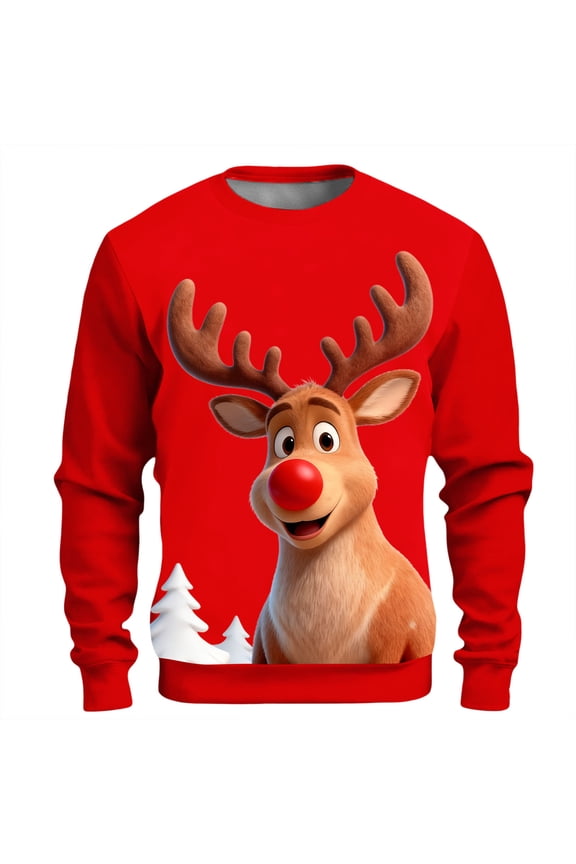 Christmas Sweatshirt For Men Elk Print Crewneck Long Sleeve Loose Fit Pullover Top Xmas Reindeer Funny Holiday Tops