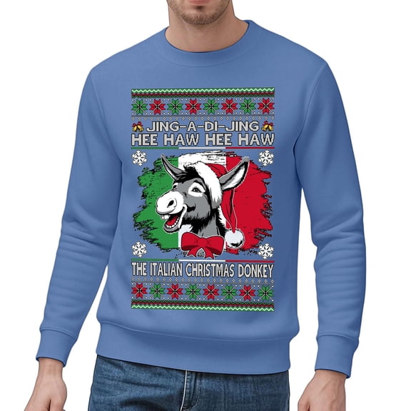 DHFJKG Christmas Sweatshirt For Men Funny Donkey Printed Pullover Long Sleeve Crewneck Xmas Festive Party Top Casual Jumper Tops