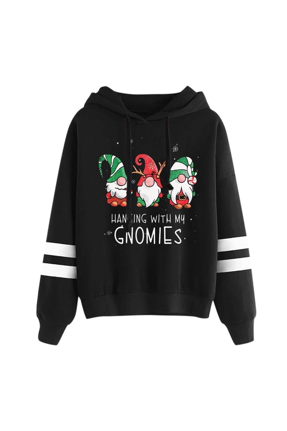 Christmas Women's Hoodies Santa Claus And Letter Print Long Sleeve Hooded With Drawstring Casual Sweatshirt For Holiday Wear Holiday Tops