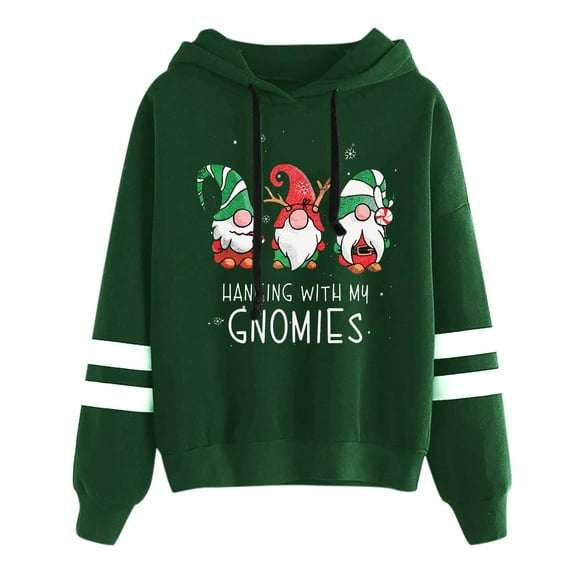 DHFJKG Christmas Women's Hoodies Santa Claus And Letter Print Long Sleeve Hooded With Drawstring Casual Sweatshirt For Holiday Wear Holiday Tops