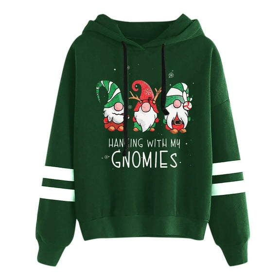 DHFJKG Christmas Women's Hoodies Santa Claus And Letter Print Long Sleeve Hooded With Drawstring Casual Sweatshirt For Holiday Wear Versatile Tops