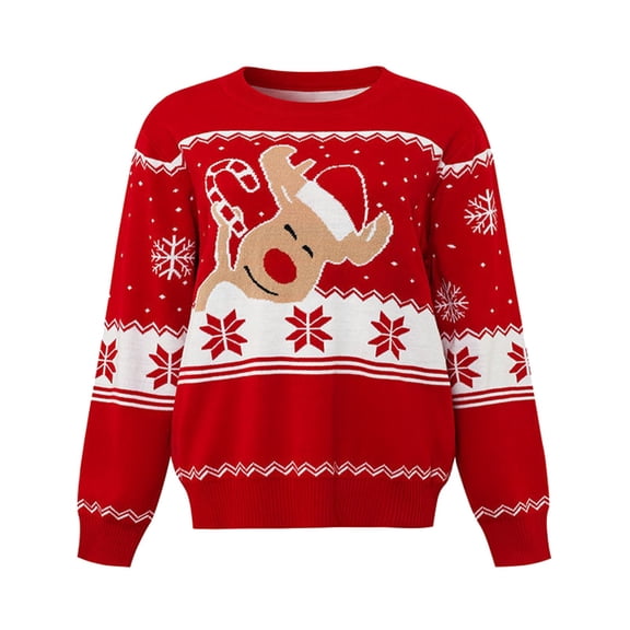 DHFJKG Christmas Womens Sweater Festive Reindeer Knit Sweater Crewneck Long Sleeve Loose Fit Pullover Xmas Versatile Jumper Tops