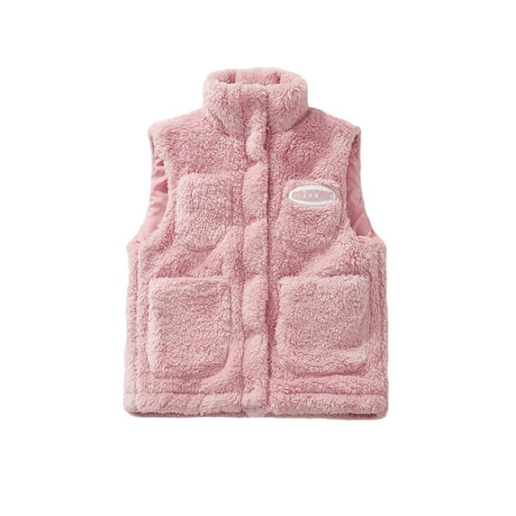 DHFJKG Coat Boys Girls Winter Letter Embroidery Fuzzy Stand Collar Vest Outerwear Jacket For Cold Weather Warm Lined Padded Thick Windproof Thermal Layer Comfort OutWear