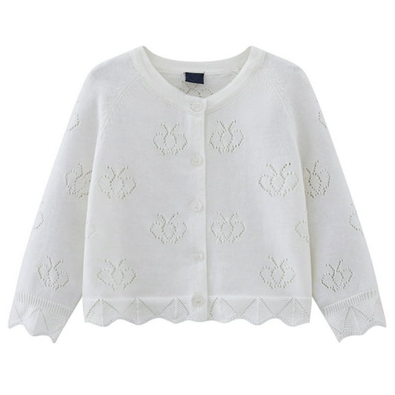 DHFJKG Coat Girls' Butterfly Knitted Cardigan Lightweight Pure Non Sun Air Conditioning Sweater Coat Little Girls' Sweater Cardigan Olds Long Sleeve Round Neck Stylish Outerwear