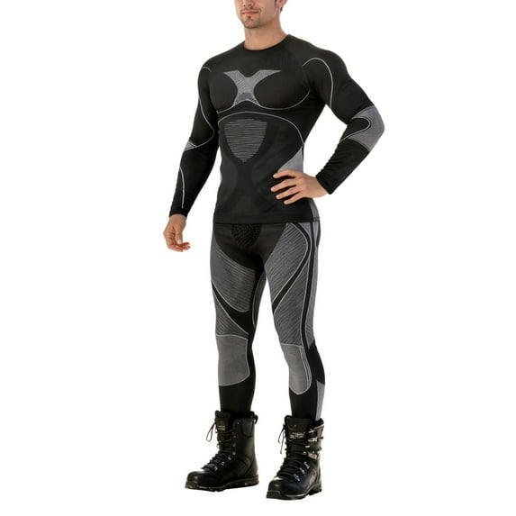 DHFJKG Compression Shirt 2 Piece Set For Men Ski Athletic Workout Long Sleeve Slim Fit Top And Pants Breathable Base Layer Comfort Outfit