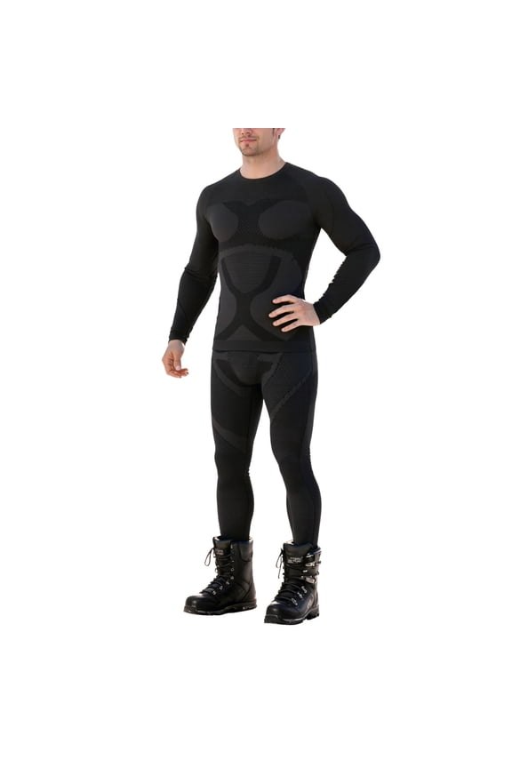 Compression Shirt 2 Piece Set For Men Ski Athletic Workout Long Sleeve Slim Fit Top And Pants Breathable Base Layer Cozy Outfit