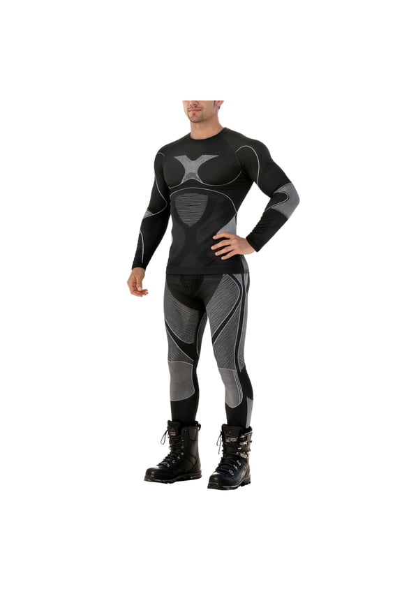 Compression Shirt 2 Piece Set For Men Ski Athletic Workout Long Sleeve Slim Fit Top And Pants Breathable Base Layer Cozy Outfit