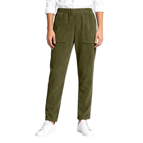 DHFJKG Corduroy Pants For Women Solid Color Straight Leg Elastic Waist Ankle Length Trousers With Pockets Fall Winter Cozy Trousers