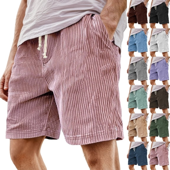 DHFJKG Corduroy Shorts Men Summer Lightweight Retro Straight Leg Solid Color Loose Fit Casual Shorts Trendy Bottoms