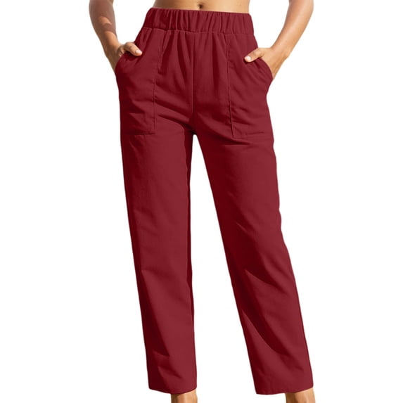 DHFJKG Corduroy Straight Leg Pants Women Elastic Waist With Pockets Comfortable 2026 Spring Fall Trendy Trousers