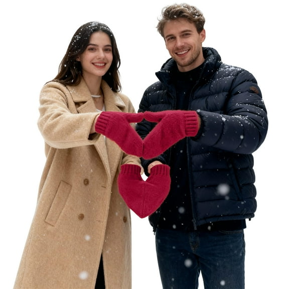 DHFJKG Couples Connected Mittens Hand Holding Heart Design Thermal Knit Gloves 1 Double And 2 Singles Soft Mitten