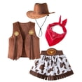 thumbnail image 1 of DHFJKG Cowgirl Dress Up Outfits For Girls Kids Suede Vest With Mini Skirts Hat Scarf 4 Piece Set Halloween Party Outfit 1-10Y, 1 of 9