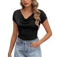 thumbnail image 1 of DHFJKG Cowl Neck T Shirts For Women Short Sleeve Slim Fit Basic Tee Casual Comfortable Summer Top Daily Wear Trendy Tops, 1 of 5