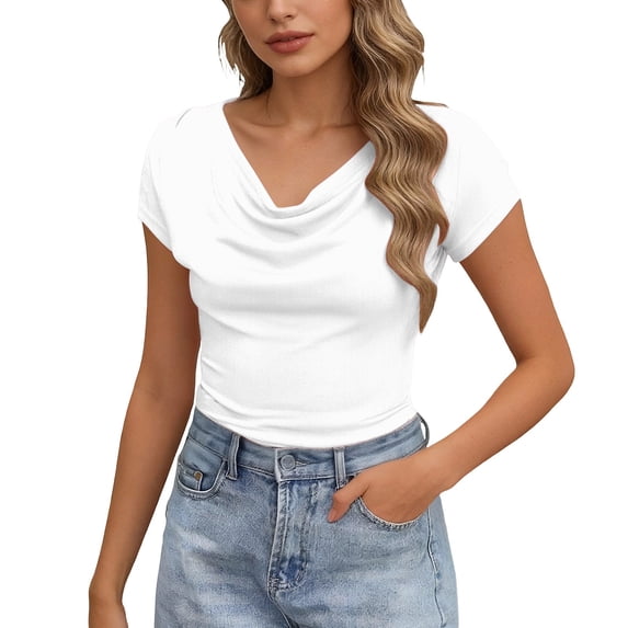 DHFJKG Cowl Neck T Shirts For Women Short Sleeve Slim Fit Basic Tee Casual Comfortable Summer Top Daily Wear Versatile Tops