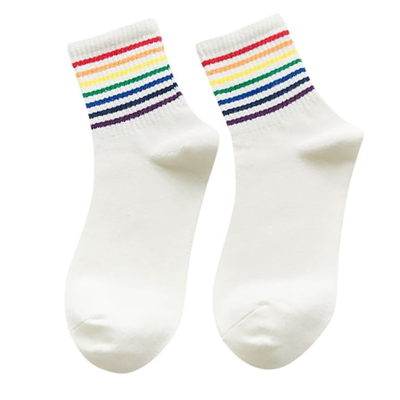 DHFJKG Crew Socks For Women Rainbow Striped Low Cut Socks Athletic Style Above Ankle Sock