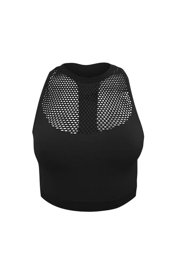 Crop Tops For Women Sexy Mesh Sheer Shirts Sleeveless Tank Top Sportswear Crewneck Fitness Workout Clothes Trendy Cami Shirt