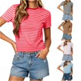 thumbnail image 1 of DHFJKG Crop Tops For Women Striped Tees Slim Fit Short Sleeve Crew Neck Summer T Shirt, 1 of 4