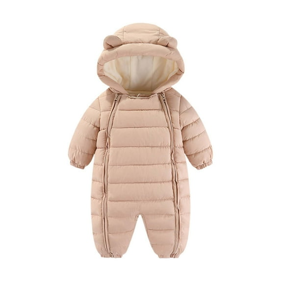 DHFJKG Cute Baby Snowsuit Boys Girls Puffer Hooded Coat Jumpsuit Double Zipper Jacket With Ears Shape Thickened Winter Clothes 3-24 Months Comfort Outerwear