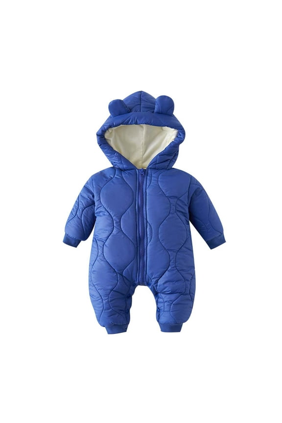 Cute Baby Snowsuit Boys Girls Puffer Hooded Coat Jumpsuit Zipper Jacket With Ears Shape Thickened Winter Clothes 0-24 Months Bunting Suit Cozy Outerwear