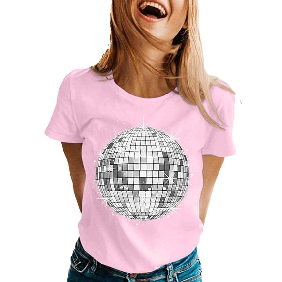 DHFJKG Disco Party T Shirts For Women Short Sleeve Crewneck Loose Fit Soft Graphic Tee Summer Fashion Outfits Lightweight Leisure Tops