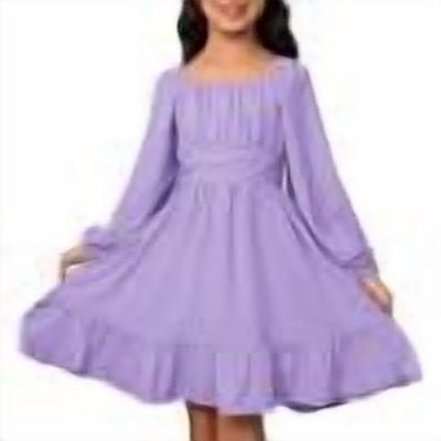 DHFJKG Dress Girls Casual Long Sleeve Hem Pleated Square Collar Dresses With Waist Tie For Outdoor Summer Spring Fall Solid Color Leisure Sundress