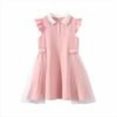 DHFJKG Dress Girls Casual Summer Collar Mesh Spliced Versatile Dresses For Toddler Kids Age 3 11 Years Sleeveless Turndown Collar Ruffled Leisure Sundress