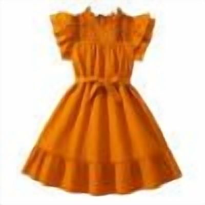 DHFJKG Dress Girls Summer Ruffles Hem Pleated Dresses Elastic Comfortable Fashion Casual Outfits For 8 12 Years Fly Sleeve Sweet Sundress