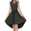 DHFJKG Dress Trendy Girls Dresses Flying Sleeve O-Neck Solid Color Bowknot Mesh Stylish Design For Everyday Wear And Casual Occasions For Ages 5-14 Stylish Dress