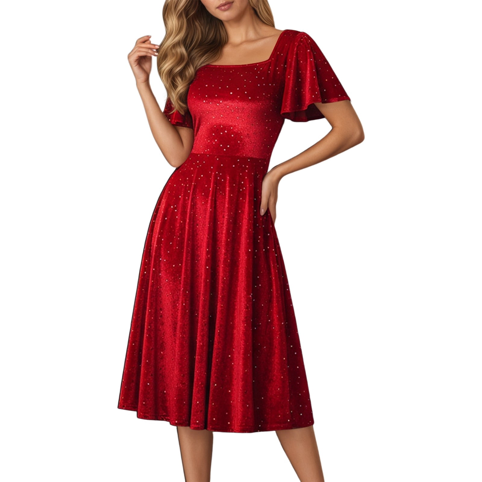 velvet christmas dresses women Pxkloy Velvet Christmas Dress Women Long Sleeve V-Neck Fuzzy Dresses Vintage Pleated Fit And Flare Costume Party Cocktail Swing Dress 2025 Blue,XL