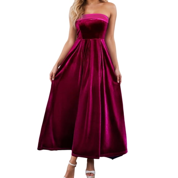 DHFJKG Dresses For Women Elegant Evening Gown Strapless Party Formal Dinner Guest Maxi Dress Velvet Cami Stylish Dresses