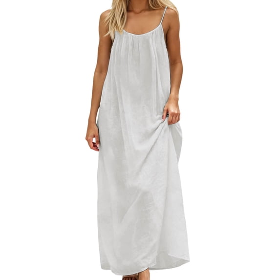 DHFJKG Dresses For Women Open Back Spaghetti Strap Beach Maxi Dress Loose Flowy Vacation Sundress Solid Color Trendy Dresses