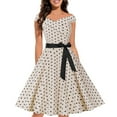 thumbnail image 1 of DHFJKG Dresses For Women Polka Dot Vintage 1950s Retro Swing Party Dress Short Sleeve V Neck Flowy A Line Midi Stylish Dresses, 1 of 8