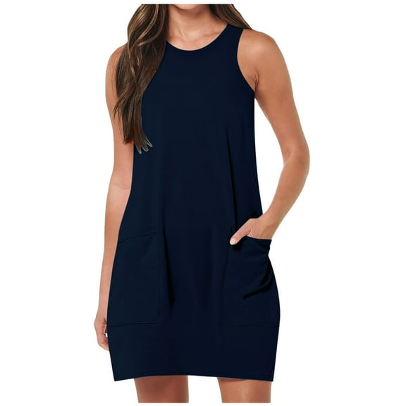 DHFJKG Dresses For Women Sleeveless Mini Dress T Shirt Loose Fit Tunic Workout Sport Tennis Athletic Dress With Pockets Stylish Dresses