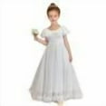 thumbnail image 1 of DHFJKG Dresses Girls' Gentle Style White Lace Flower Embroidery Dress Suitable For 8 13 Years Old Short Sleeve Round Neck Cute Dress, 1 of 9